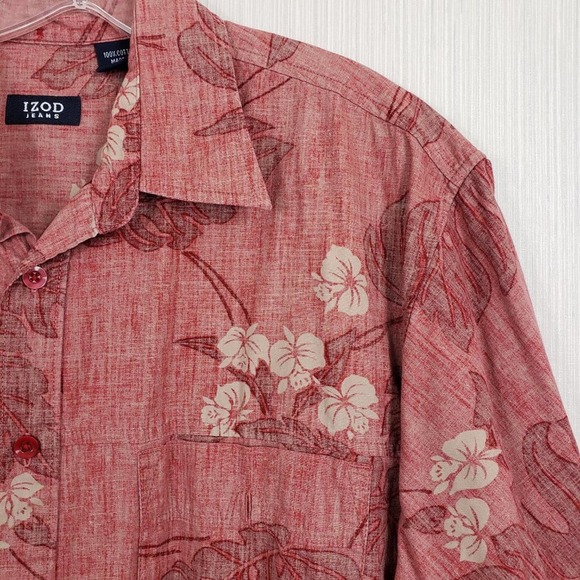 Izod jeans Hawaiian print short sleeve button up casual shirt - Picture 10 of 11
